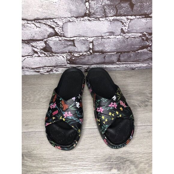 Cole Haan Grand Os. 25390 Black Rubber Floral Print Sandals Women Sz 7B US/38EU - Picture 9 of 16